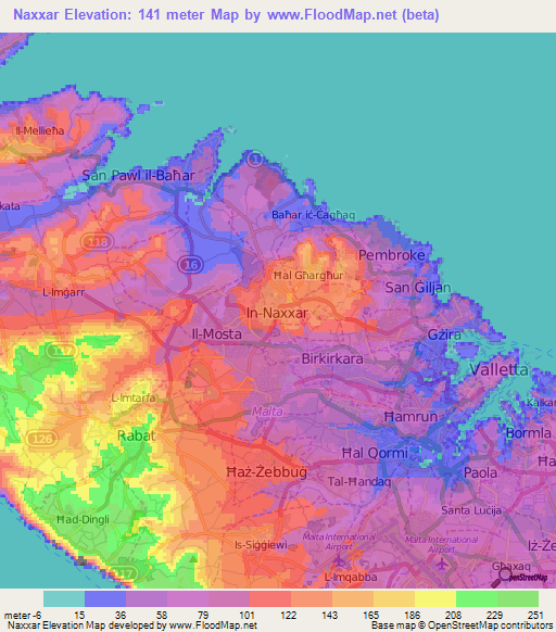 Naxxar,Malta Elevation Map