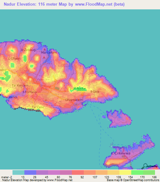 Nadur,Malta Elevation Map