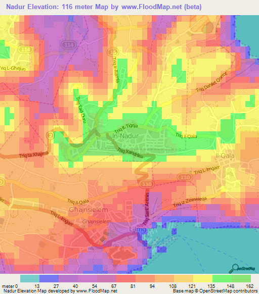 Nadur,Malta Elevation Map