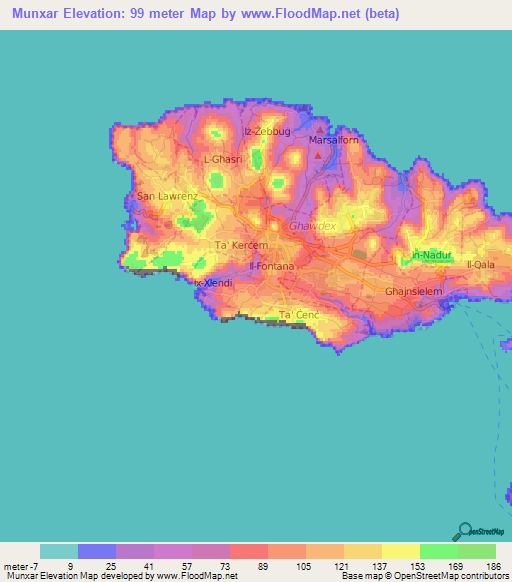 Munxar,Malta Elevation Map