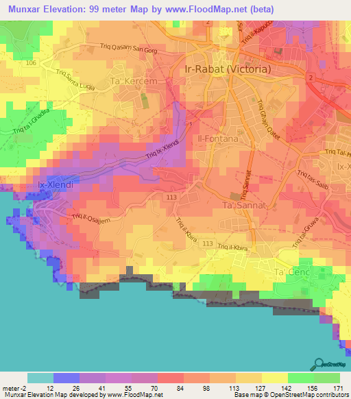 Munxar,Malta Elevation Map