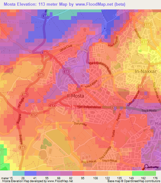 Mosta,Malta Elevation Map