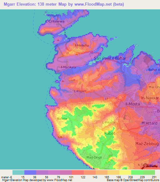 Mgarr,Malta Elevation Map
