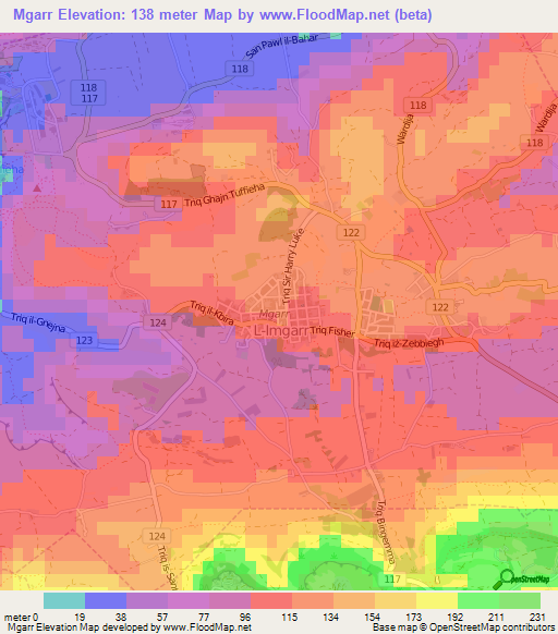 Mgarr,Malta Elevation Map