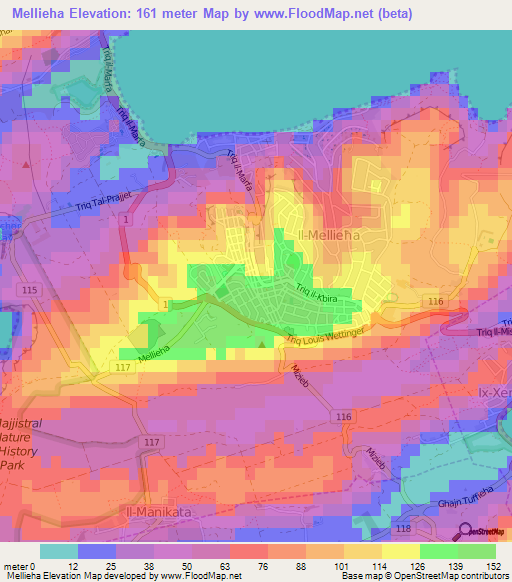 Mellieha,Malta Elevation Map