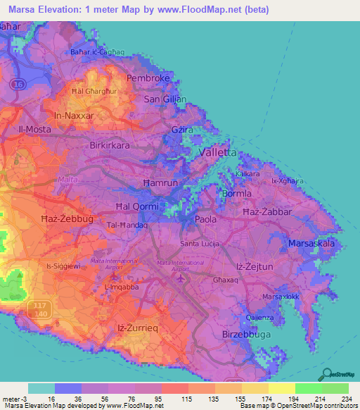 Marsa,Malta Elevation Map