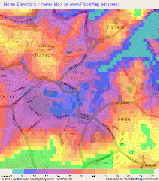 Marsa,Malta Elevation Map