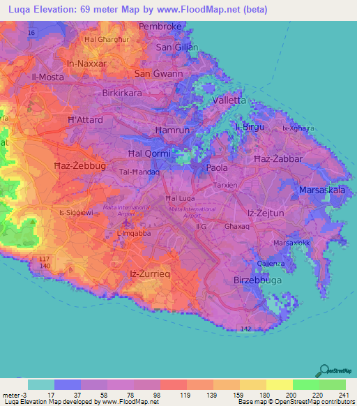 Luqa,Malta Elevation Map