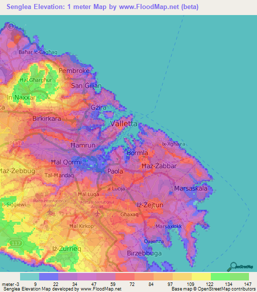 Senglea,Malta Elevation Map