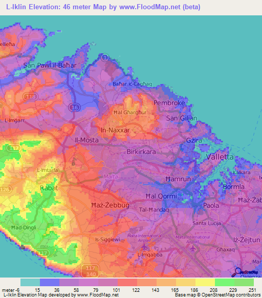 L-Iklin,Malta Elevation Map