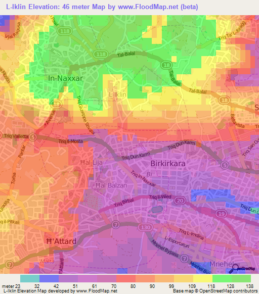 L-Iklin,Malta Elevation Map