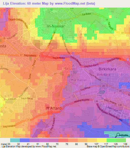 Lija,Malta Elevation Map