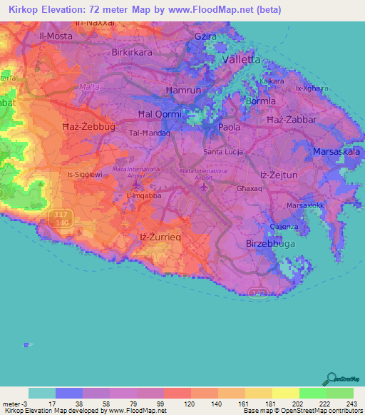 Kirkop,Malta Elevation Map
