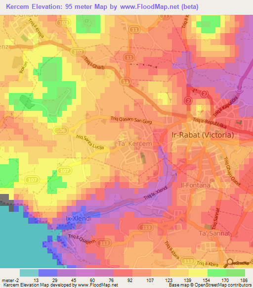 Kercem,Malta Elevation Map