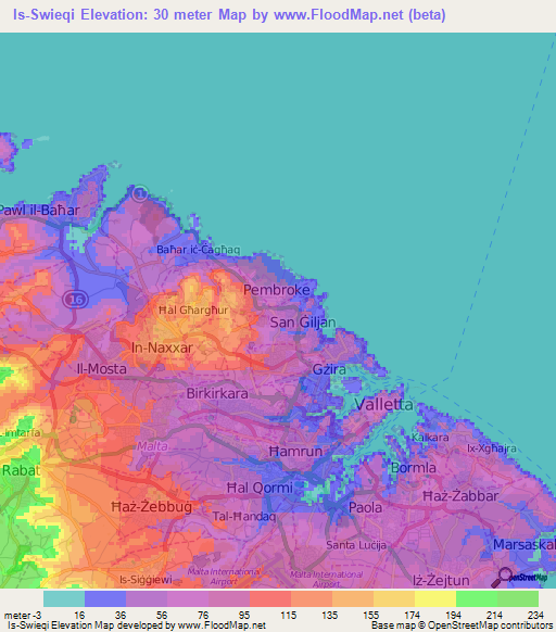 Is-Swieqi,Malta Elevation Map