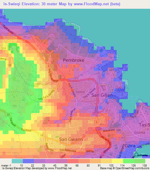 Is-Swieqi,Malta Elevation Map