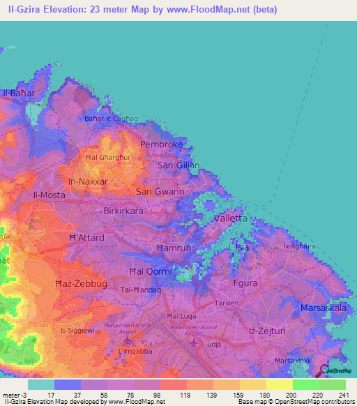 Il-Gzira,Malta Elevation Map
