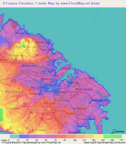 Il-Furjana,Malta Elevation Map