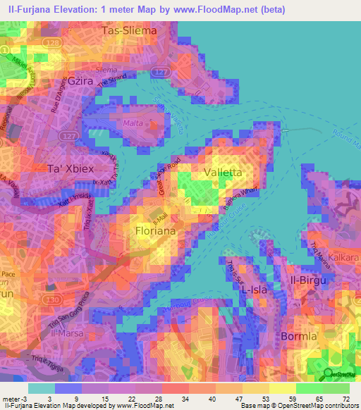 Il-Furjana,Malta Elevation Map