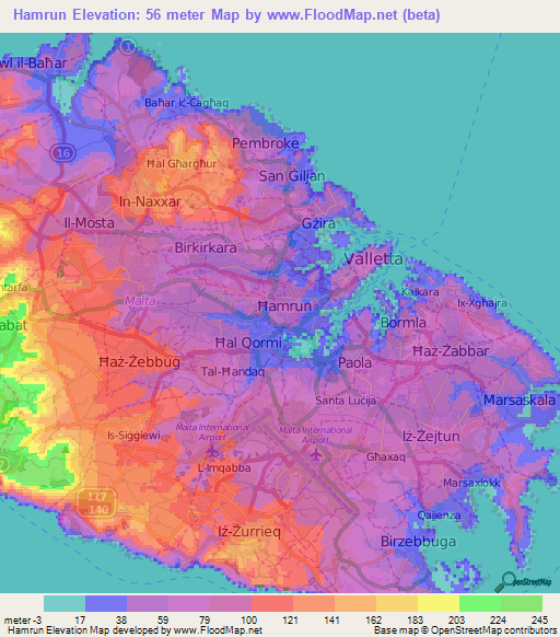 Hamrun,Malta Elevation Map