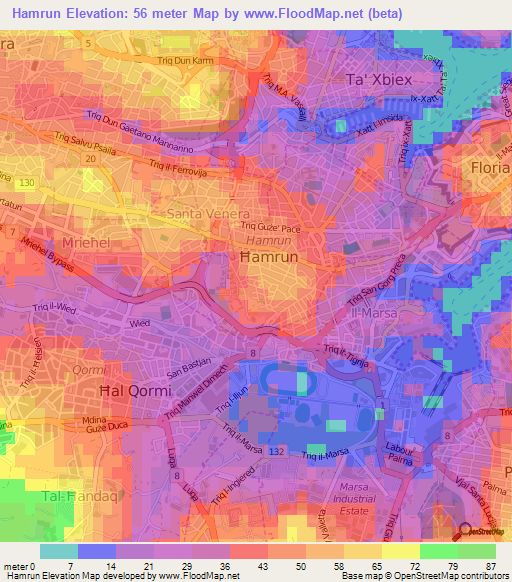 Hamrun,Malta Elevation Map