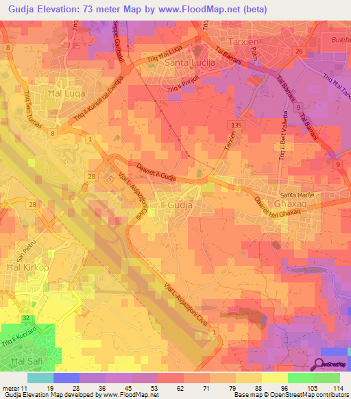 Gudja,Malta Elevation Map