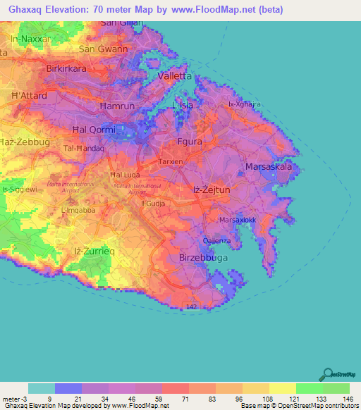Ghaxaq,Malta Elevation Map