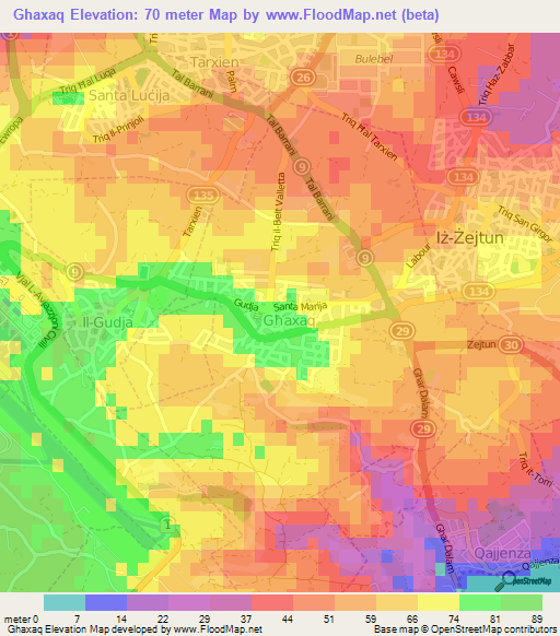 Ghaxaq,Malta Elevation Map