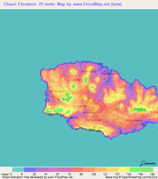 Ghasri,Malta Elevation Map
