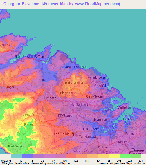 Gharghur,Malta Elevation Map