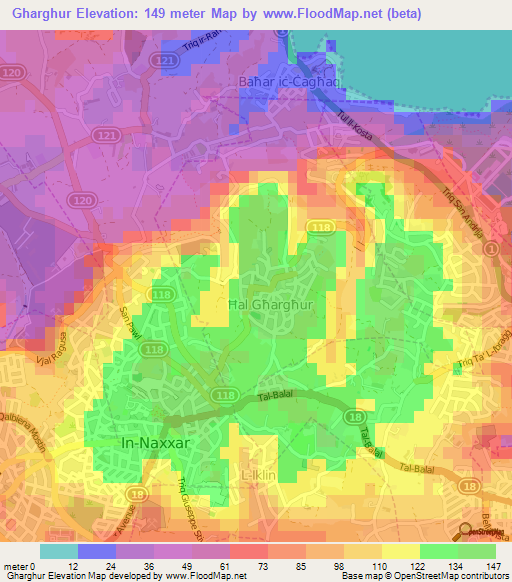 Gharghur,Malta Elevation Map