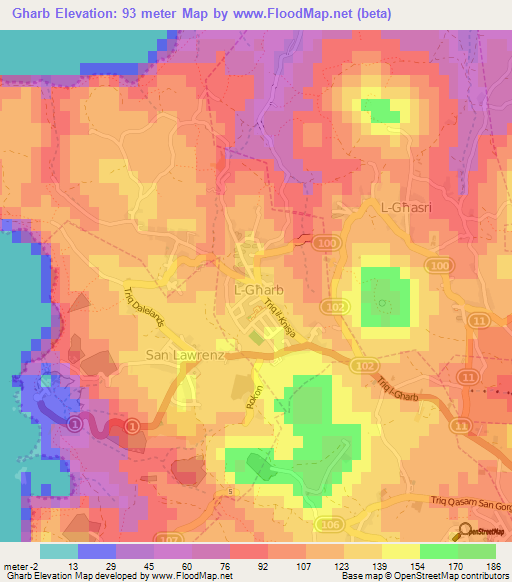 Gharb,Malta Elevation Map