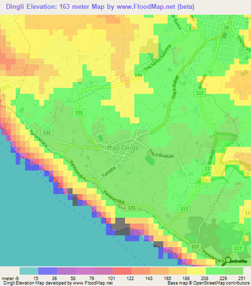 Dingli,Malta Elevation Map