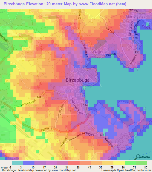 Birzebbuga,Malta Elevation Map