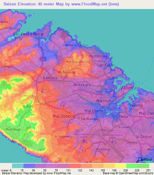 Balzan,Malta Elevation Map