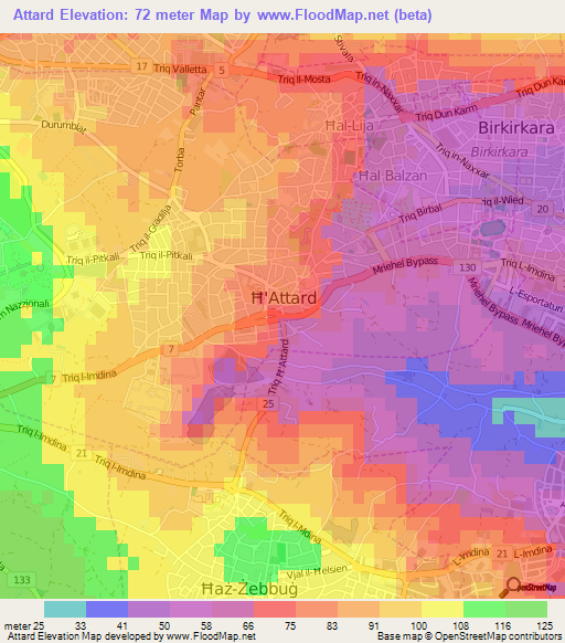 Attard,Malta Elevation Map