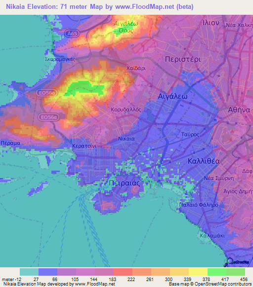 Nikaia,Greece Elevation Map