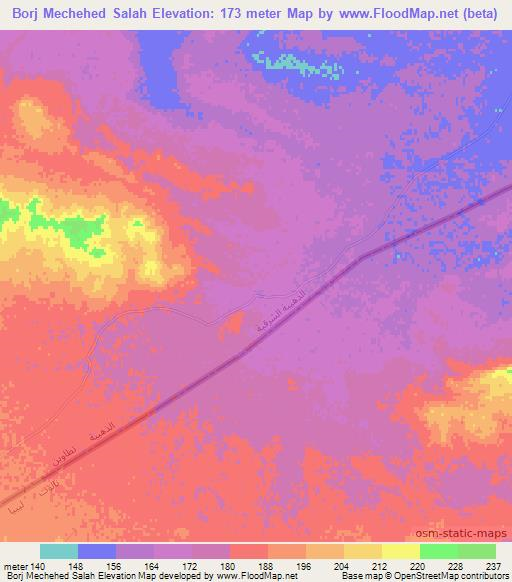 Borj Mechehed Salah,Tunisia Elevation Map