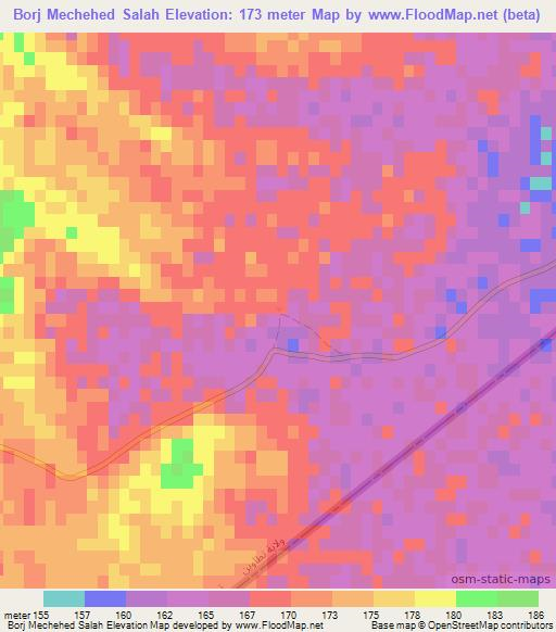 Borj Mechehed Salah,Tunisia Elevation Map
