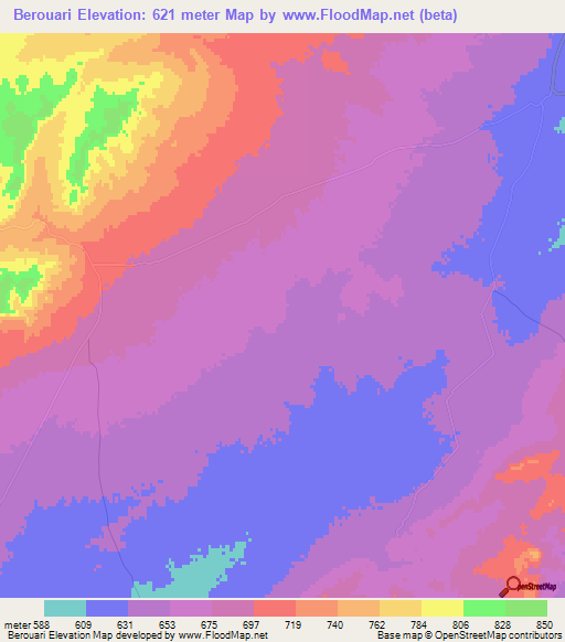 Berouari,Tunisia Elevation Map