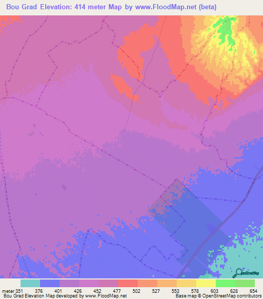 Bou Grad,Tunisia Elevation Map