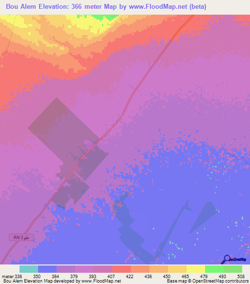 Bou Alem,Tunisia Elevation Map