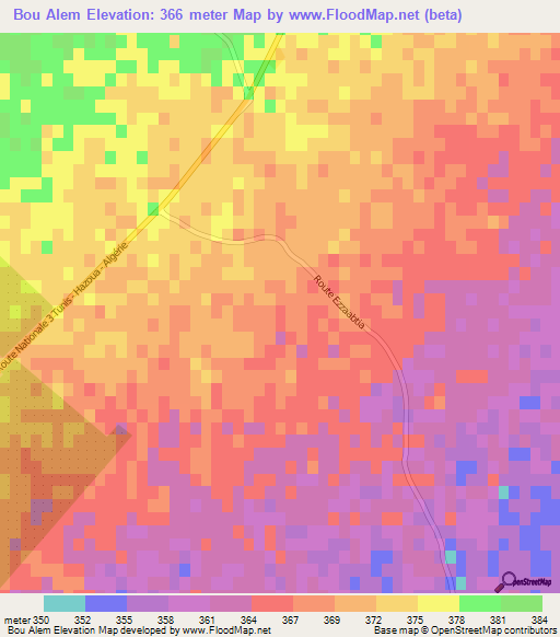 Bou Alem,Tunisia Elevation Map