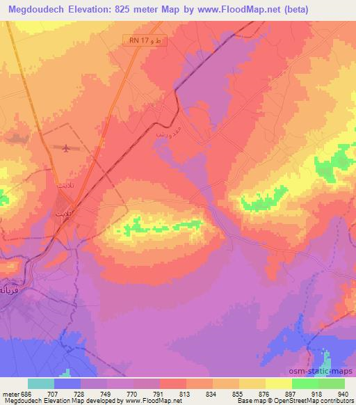 Megdoudech,Tunisia Elevation Map