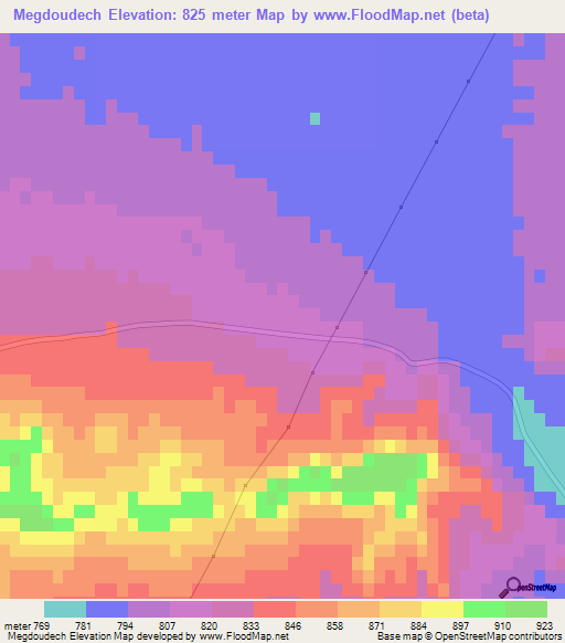 Megdoudech,Tunisia Elevation Map