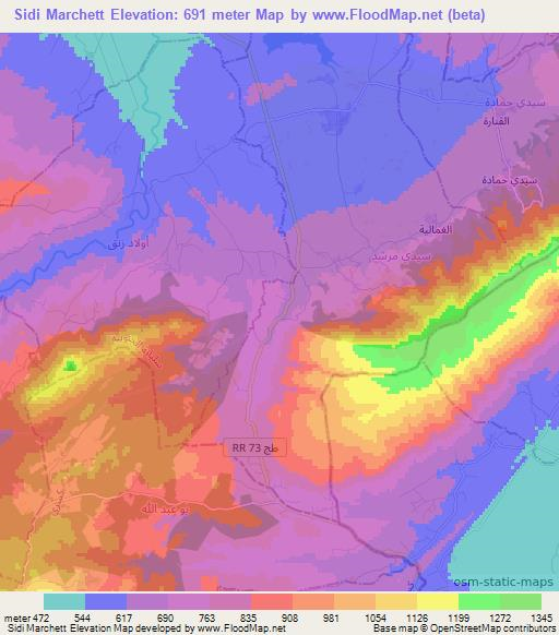 Sidi Marchett,Tunisia Elevation Map