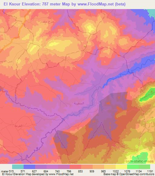 El Ksour,Tunisia Elevation Map