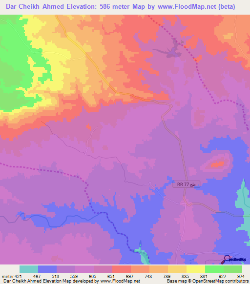 Dar Cheikh Ahmed,Tunisia Elevation Map