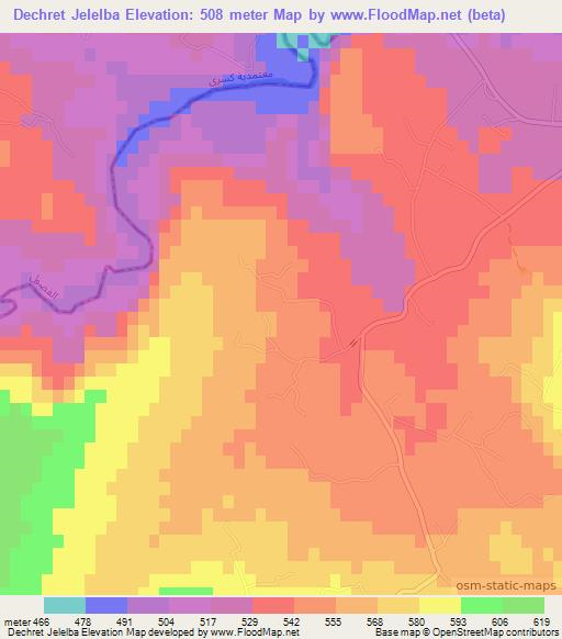 Dechret Jelelba,Tunisia Elevation Map