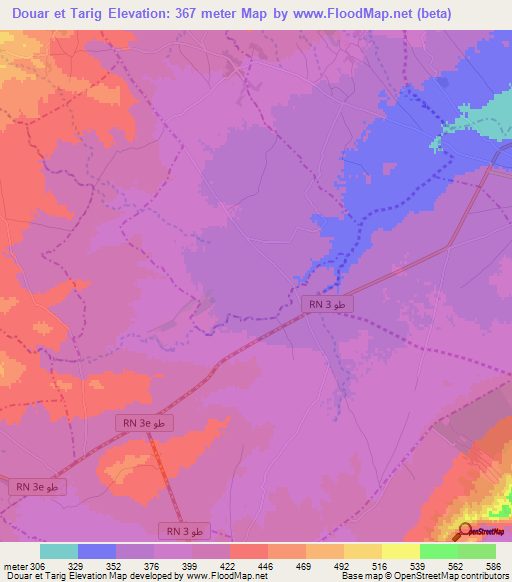 Douar et Tarig,Tunisia Elevation Map